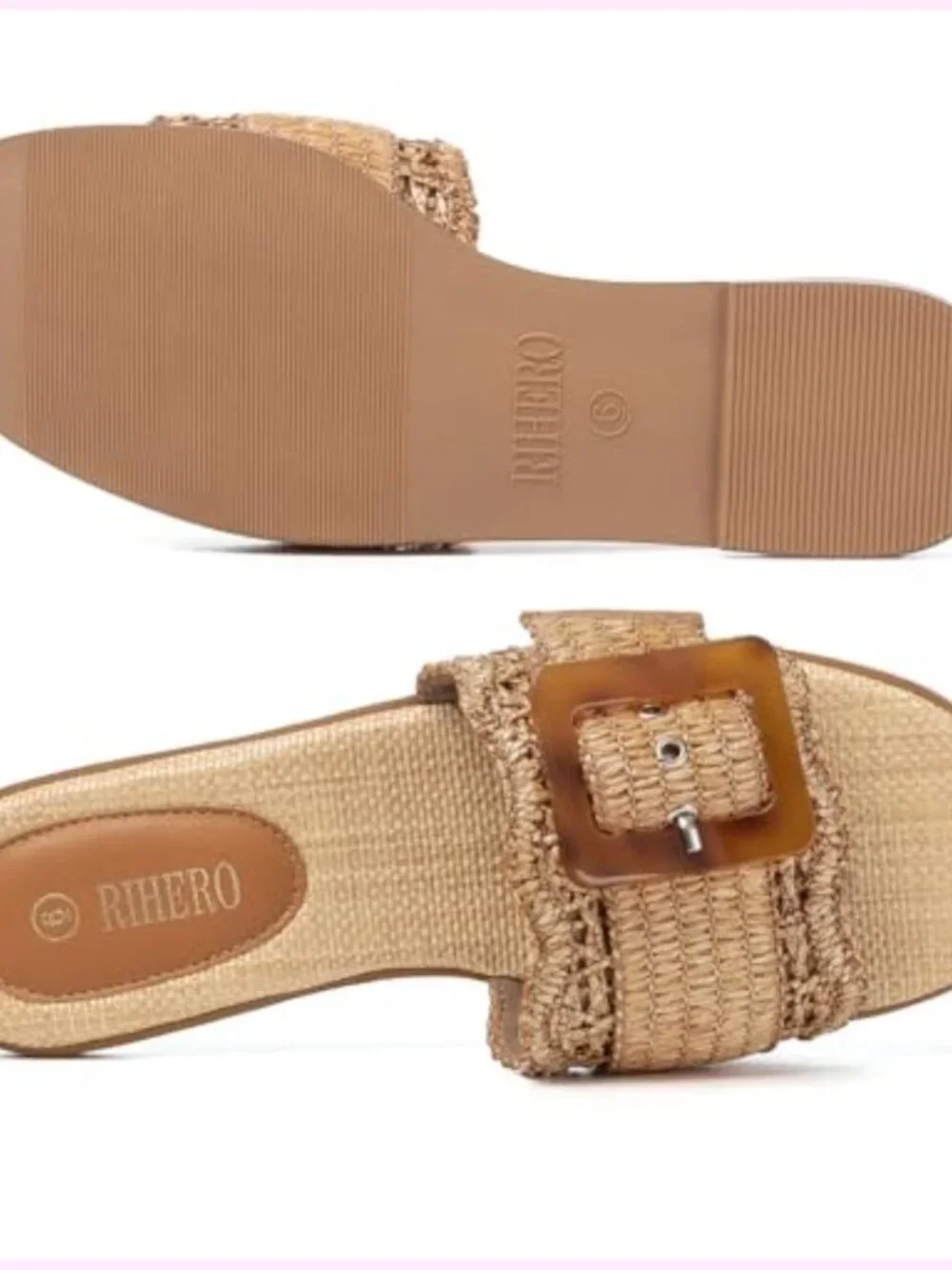 Women's Raffia Square Toe Slide Sandals - Flat Woven Summer Beach